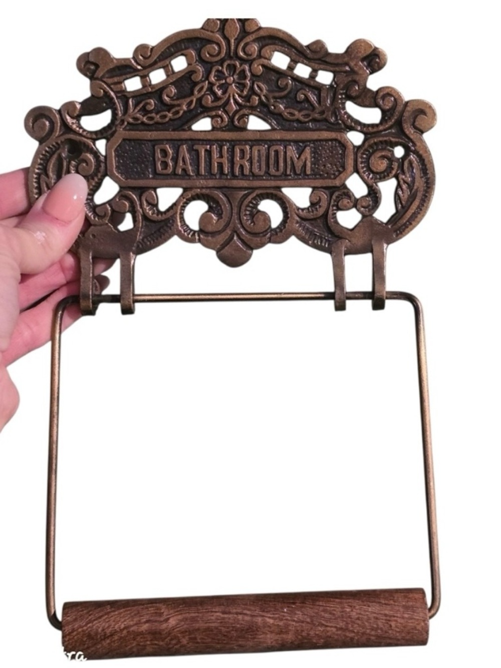 Vintage Brass & Wood Towel Holder
